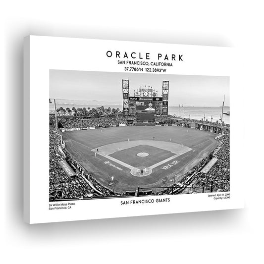 Oracle Park Stadium Black And White, San Francisco Baseball Stadium Wall Art Print, Canvas Print Wall Art, Man Cave Gift