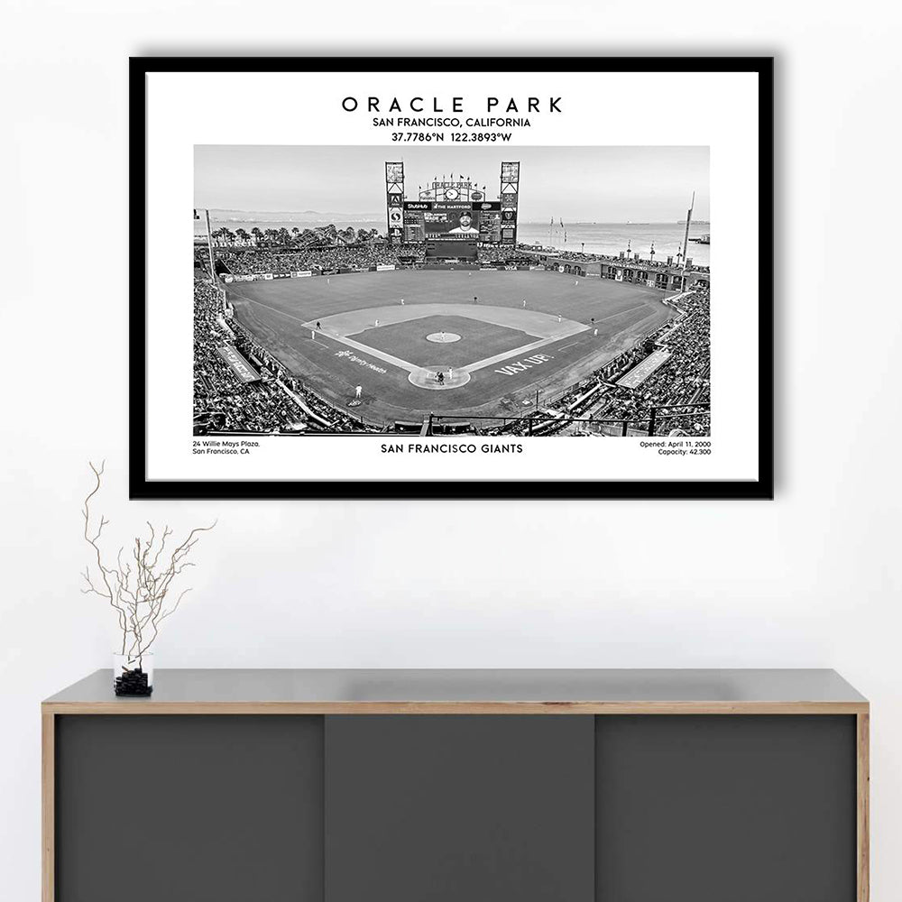 Oracle Park Stadium Black And White, San Francisco Baseball Stadium Wall Art Print, Framed Art Print Wall Decor