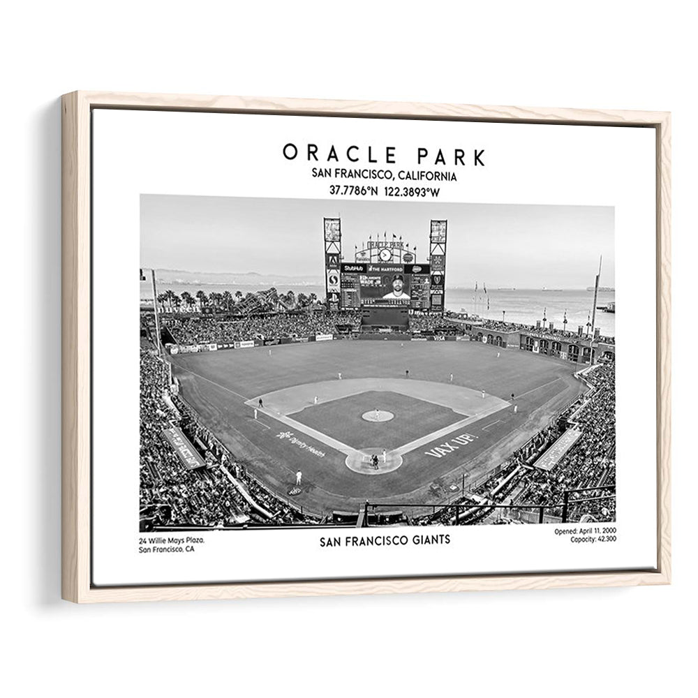 Oracle Park Stadium Black And White, San Francisco Baseball Stadium Wall Art Print, Framed Canvas Print Wall Art