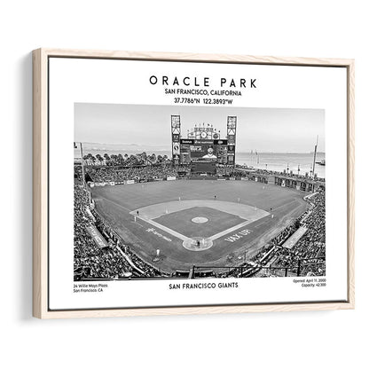 Oracle Park Stadium Black And White, San Francisco Baseball Stadium Wall Art Print, Framed Canvas Print Wall Art