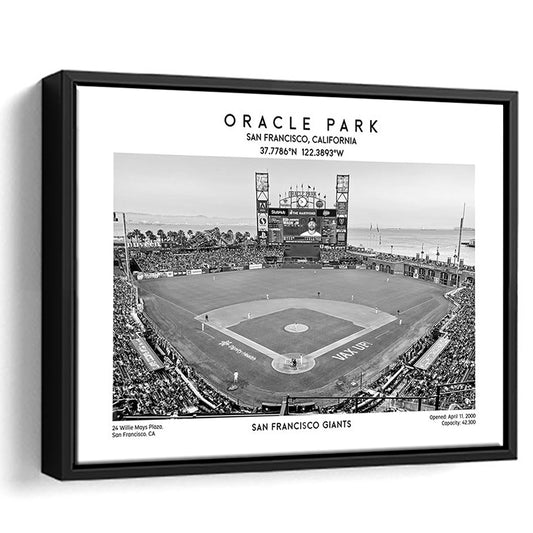 Oracle Park Stadium Black And White, San Francisco Baseball Stadium Wall Art Print, Framed Canvas Print Wall Art
