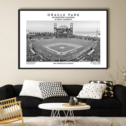 Oracle Park Stadium Black And White, San Francisco Baseball Stadium Wall Art Print, Framed Canvas Print Wall Art