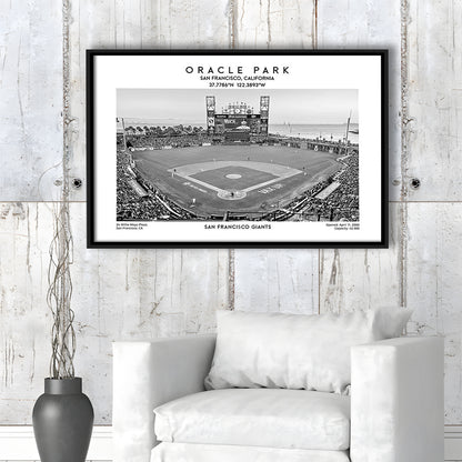 Oracle Park Stadium Black And White, San Francisco Baseball Stadium Wall Art Print, Framed Canvas Print Wall Art