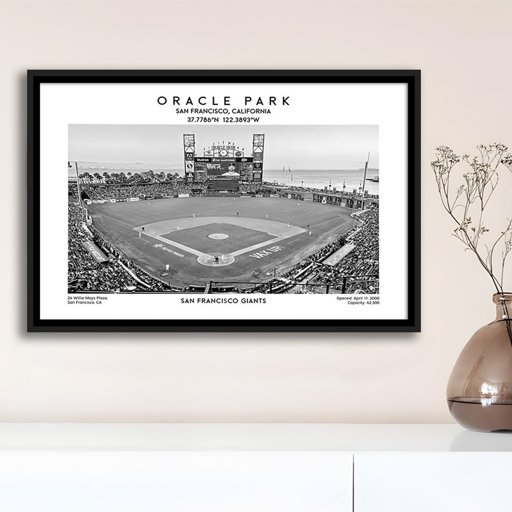Oracle Park Stadium Black And White, San Francisco Baseball Stadium Wall Art Print, Framed Canvas Print Wall Art