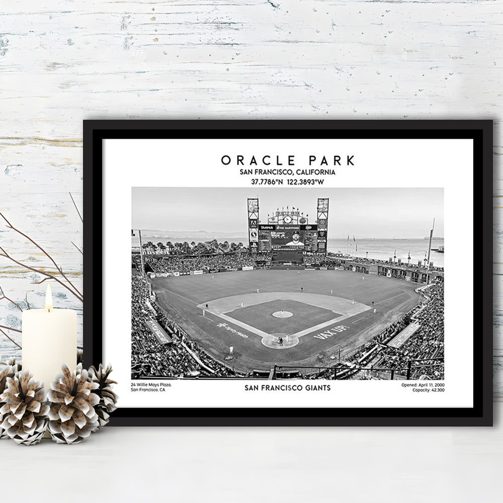 Oracle Park Stadium Black And White, San Francisco Baseball Stadium Wall Art Print, Framed Canvas Print Wall Art