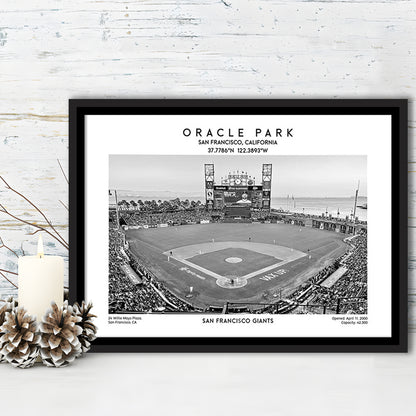 Oracle Park Stadium Black And White, San Francisco Baseball Stadium Wall Art Print, Framed Canvas Print Wall Art