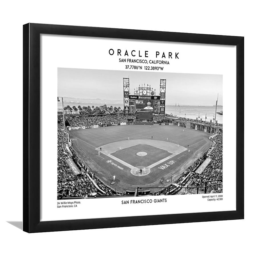 Oracle Park Stadium Black And White, San Francisco Baseball Stadium Wall Art Print, Framed Art Print Wall Decor