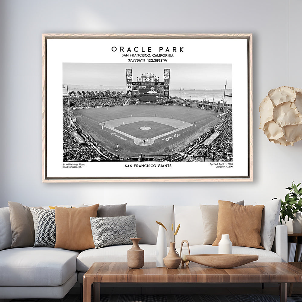 Oracle Park Stadium Black And White, San Francisco Baseball Stadium Wall Art Print, Framed Canvas Print Wall Art