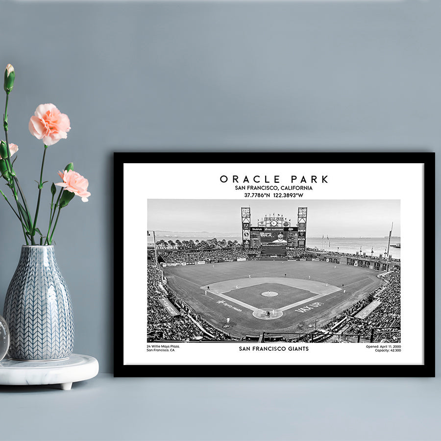 Oracle Park Stadium Black And White, San Francisco Baseball Stadium Wall Art Print, Framed Art Print Wall Decor