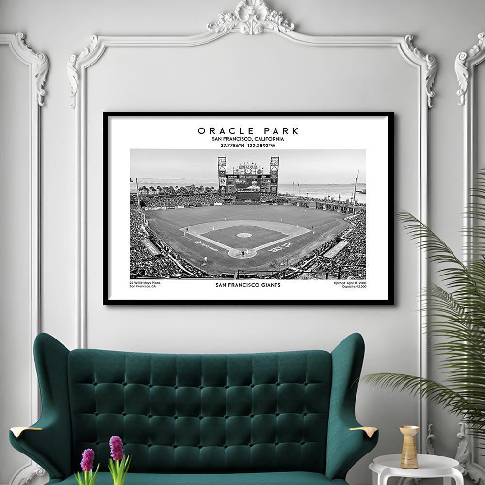 Oracle Park Stadium Black And White, San Francisco Baseball Stadium Wall Art Print, Framed Art Print Wall Decor