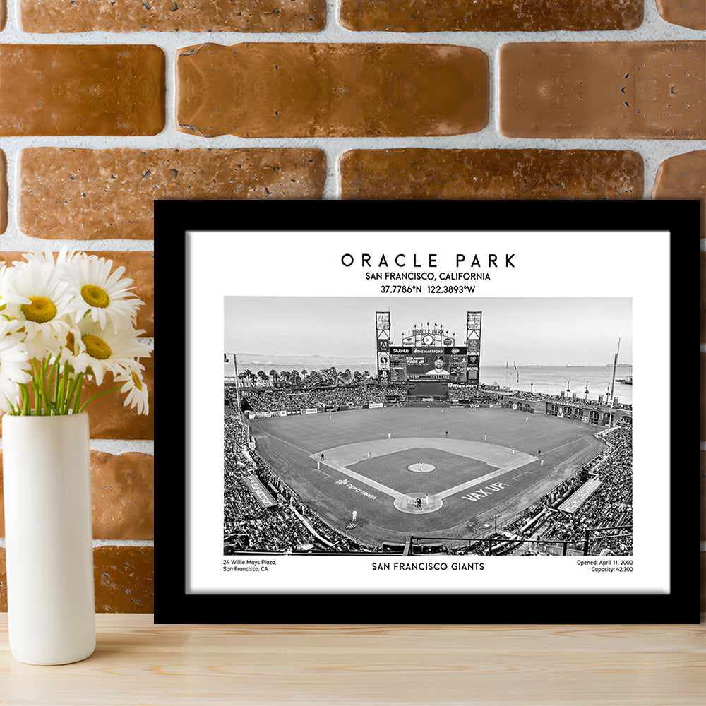 Oracle Park Stadium Black And White, San Francisco Baseball Stadium Wall Art Print, Framed Art Print Wall Decor