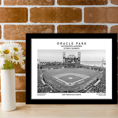 Oracle Park Stadium Black And White, San Francisco Baseball Stadium Wall Art Print, Framed Art Print Wall Decor