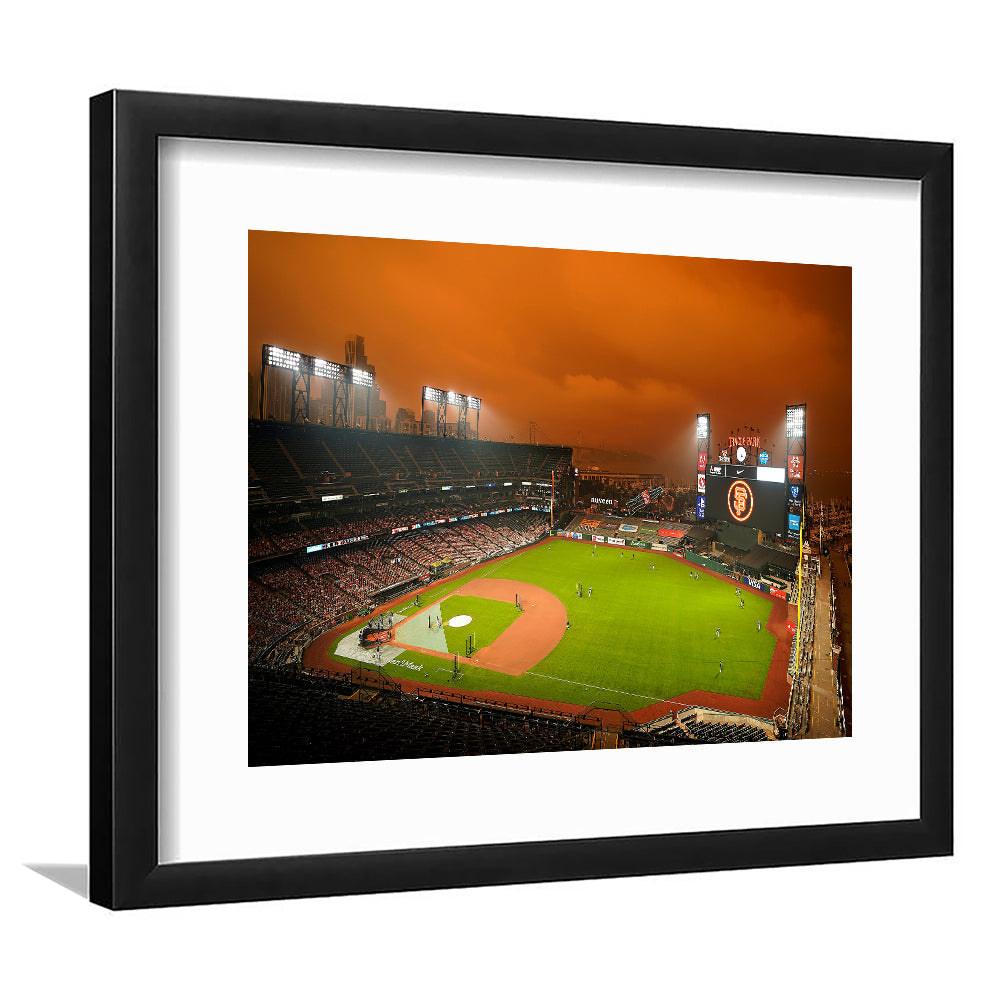 Oracle Park California, Stadium Canvas, Sport Art, Gift for him, White Border Framed Art Print Wall Decor