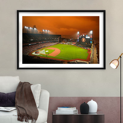 Oracle Park California, Stadium Canvas, Sport Art, Gift for him, White Border Framed Art Print Wall Decor