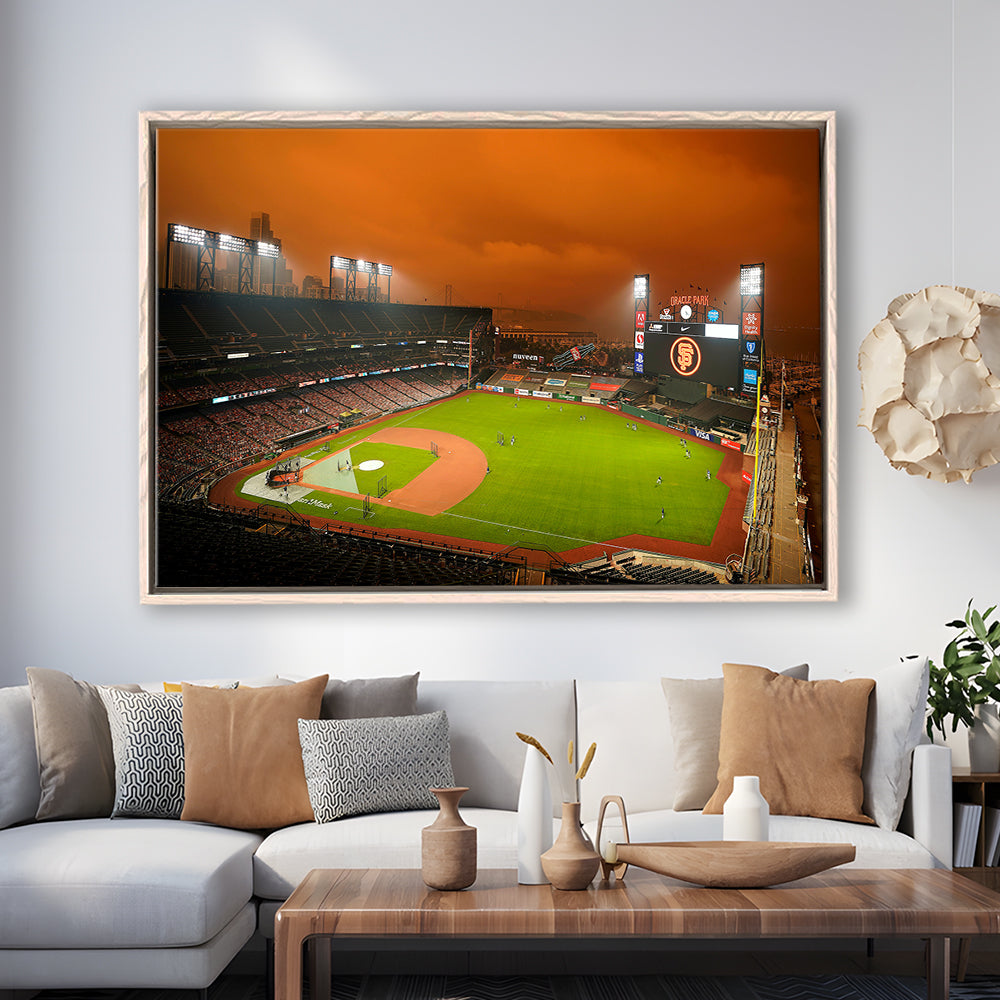 Oracle Park California, Stadium Canvas, Sport Art, Framed Canvas Print Wall Art, Floating Frame
