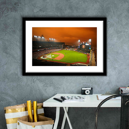 Oracle Park California, Stadium Canvas, Sport Art, Gift for him, White Border Framed Art Print Wall Decor