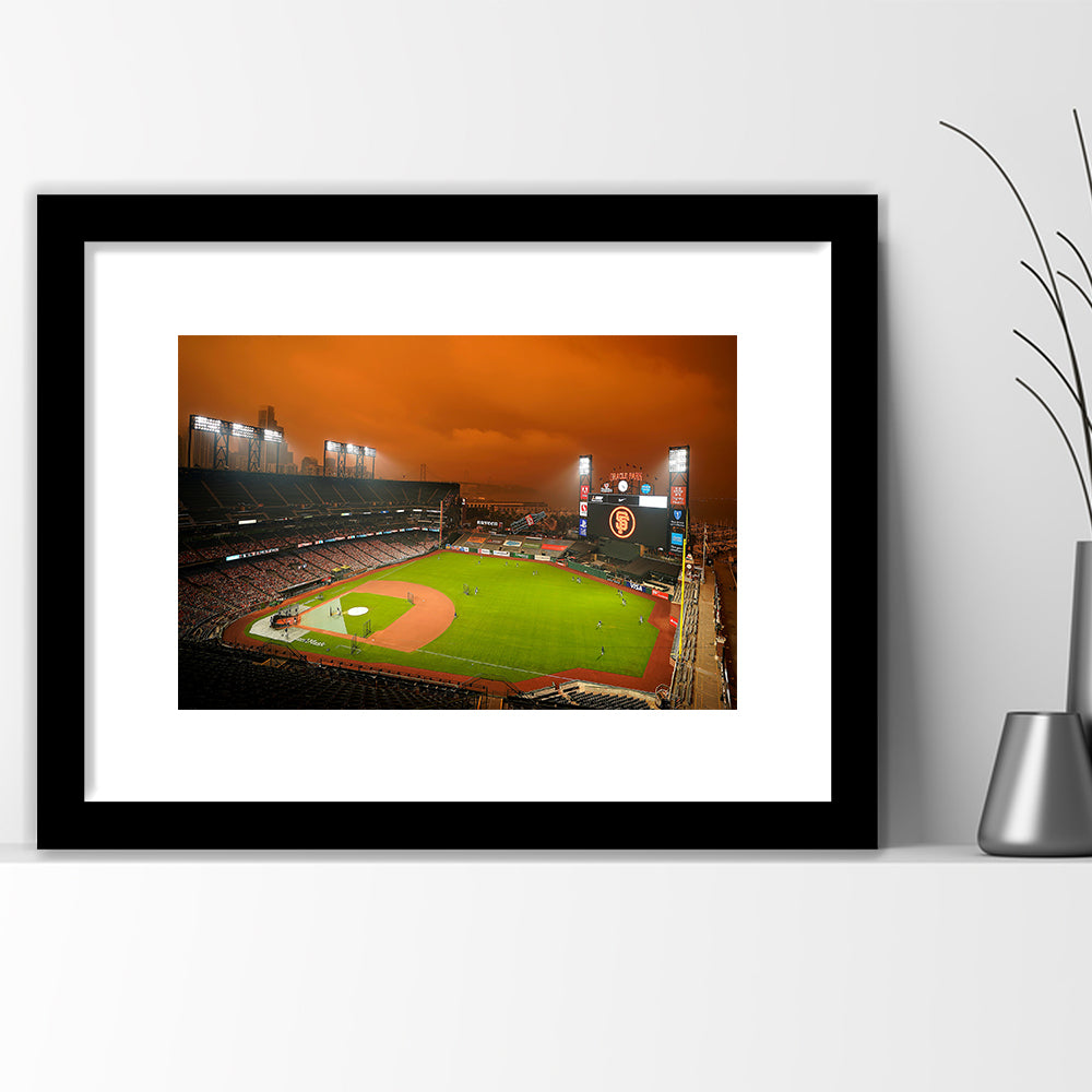 Oracle Park California, Stadium Canvas, Sport Art, Gift for him, White Border Framed Art Print Wall Decor