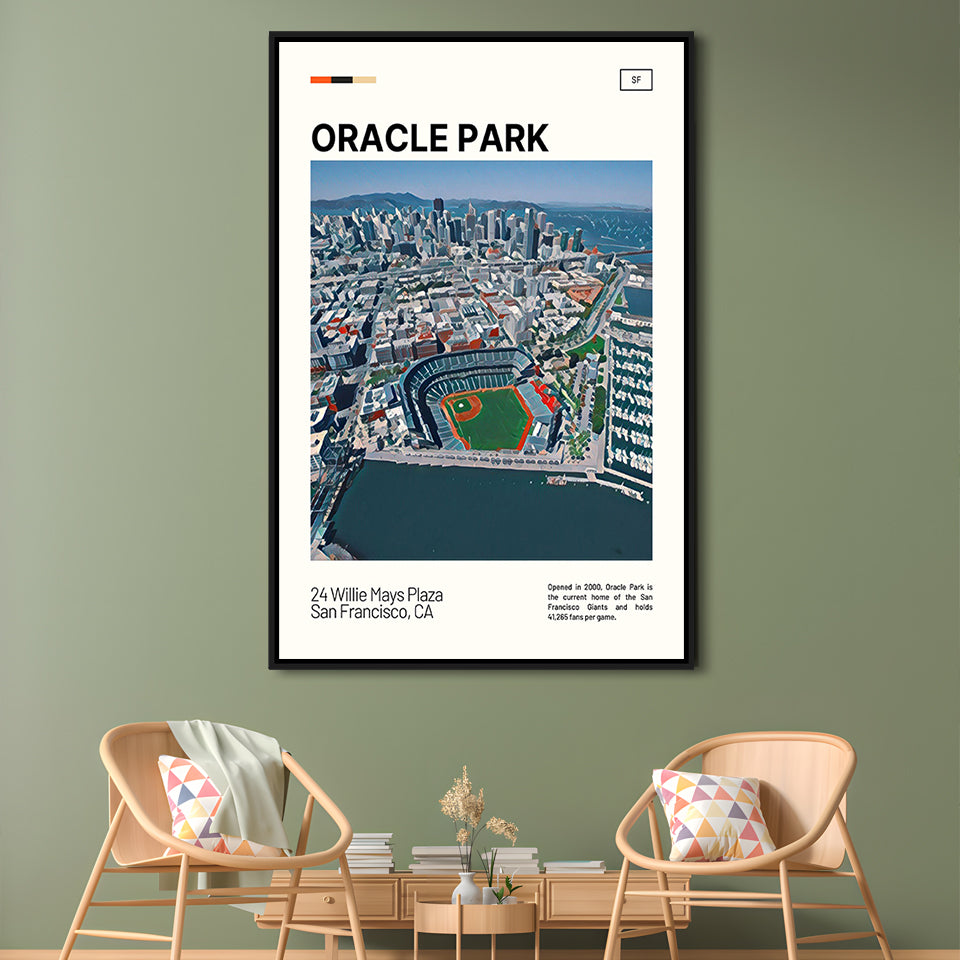 Oracle Park Print, San Francisco Giants Stadium Canvas Art, Man Cave Gift, Floating Framed Canvas Print Wall Art