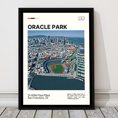 Oracle Park Print, San Francisco Giants Stadium Canvas Art, Man Cave Gift, Floating Framed Canvas Print Wall Art