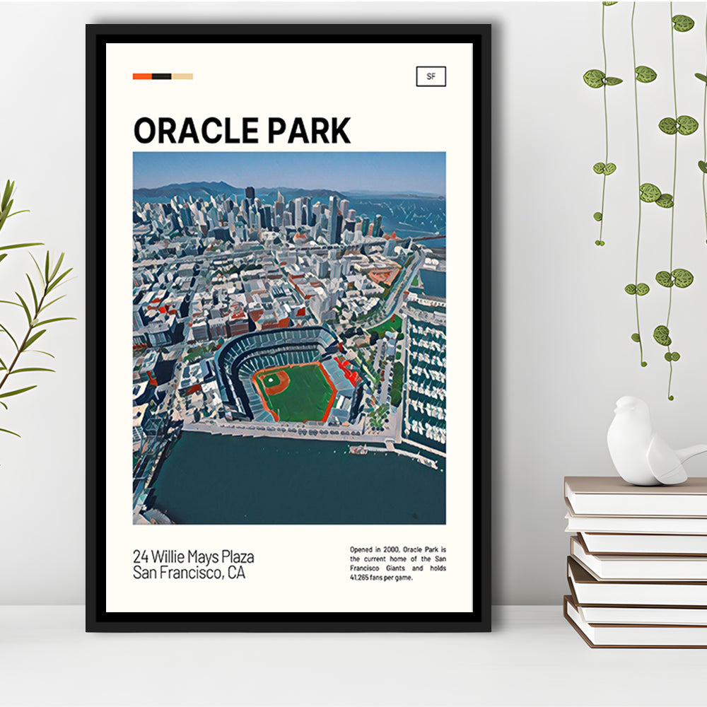 Oracle Park Print, San Francisco Giants Stadium Canvas Art, Man Cave Gift, Floating Framed Canvas Print Wall Art