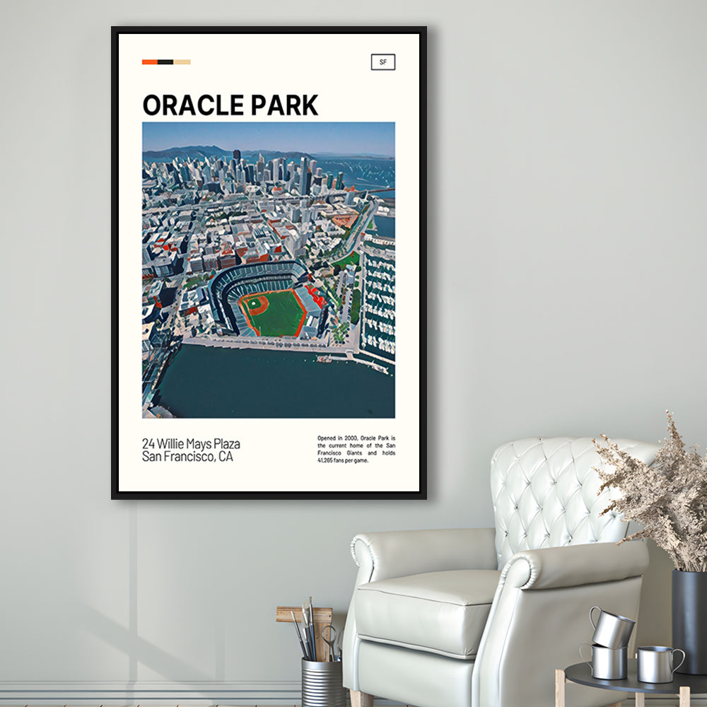 Oracle Park Print, San Francisco Giants Stadium Canvas Art, Man Cave Gift, Floating Framed Canvas Print Wall Art