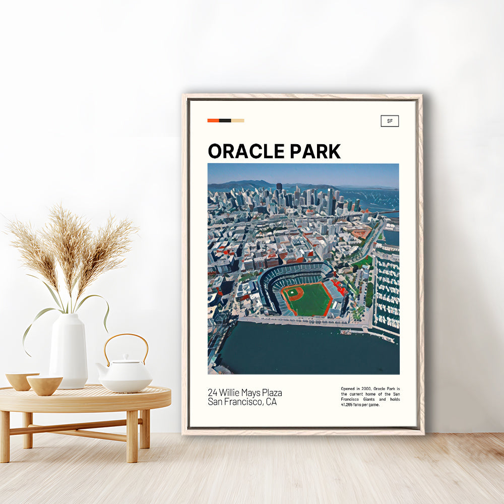 Oracle Park Print, San Francisco Giants Stadium Canvas Art, Man Cave Gift, Floating Framed Canvas Print Wall Art