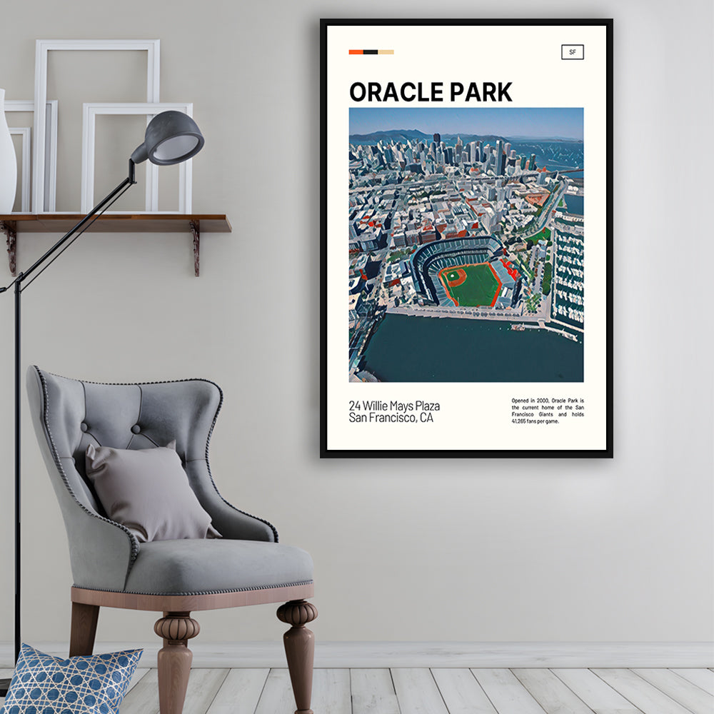 Oracle Park Print, San Francisco Giants Stadium Canvas Art, Man Cave Gift, Floating Framed Canvas Print Wall Art