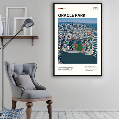 Oracle Park Print, San Francisco Giants Stadium Canvas Art, Man Cave Gift, Floating Framed Canvas Print Wall Art
