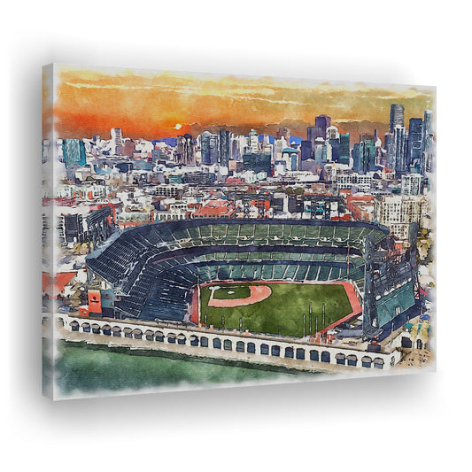 Oracle Park WaterColor, San Francisco California Baseball Watercolor, Sport Art, Gifts for him, Canvas Print Wall Art