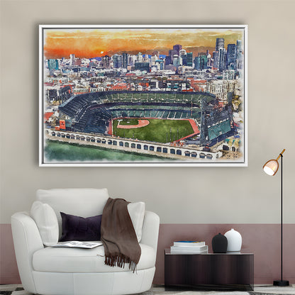 Oracle Park WaterColor, San Francisco California Baseball Watercolor, Sport Gift Art, Framed Canvas Print Wall Art