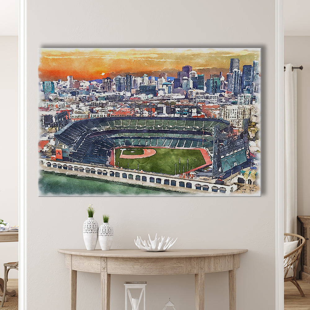 Oracle Park WaterColor, San Francisco California Baseball Watercolor, Sport Art, Gifts for him, Canvas Print Wall Art