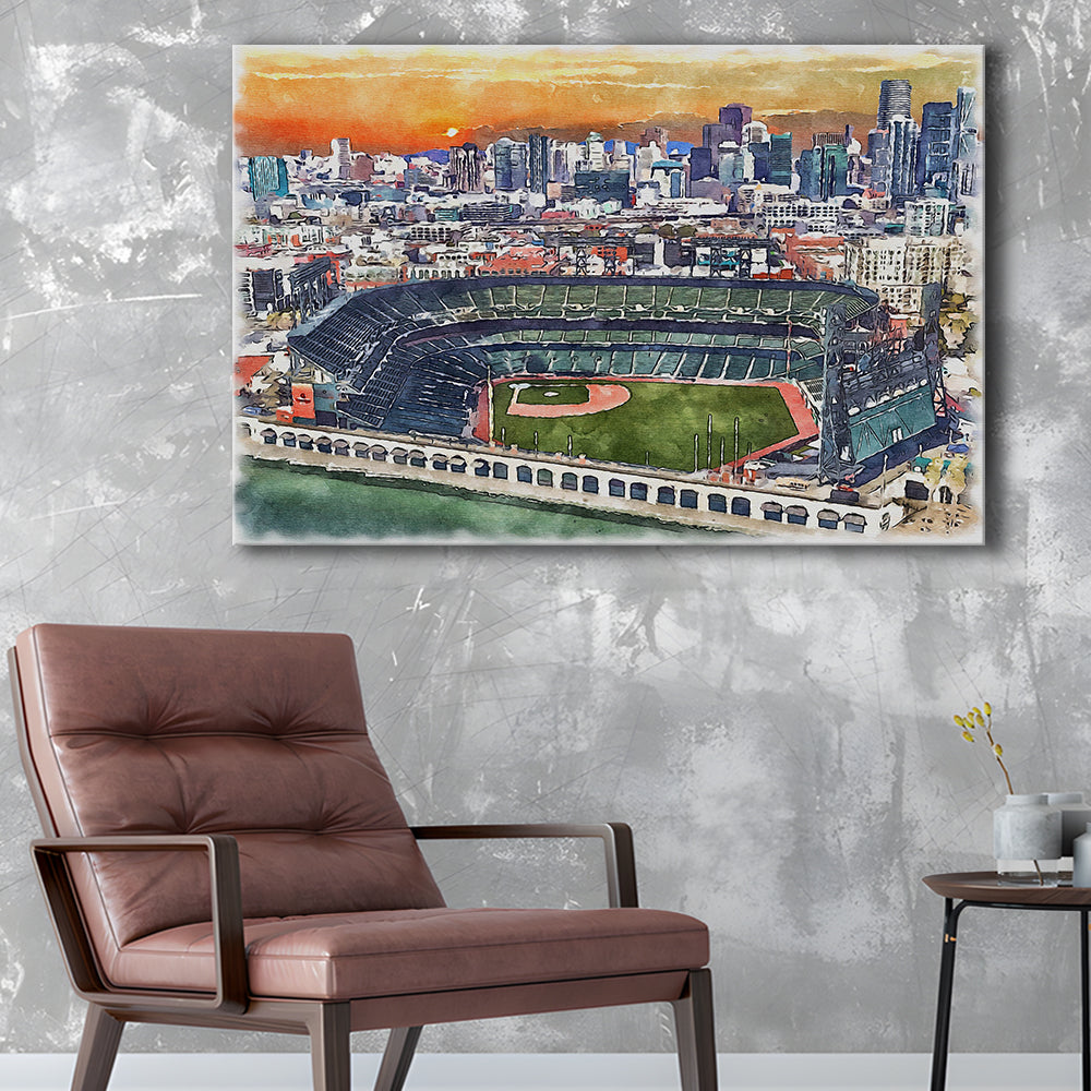 Oracle Park WaterColor, San Francisco California Baseball Watercolor, Sport Art, Gifts for him, Canvas Print Wall Art