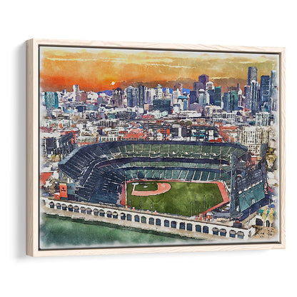 Oracle Park WaterColor, San Francisco California Baseball Watercolor, Sport Gift Art, Framed Canvas Print Wall Art