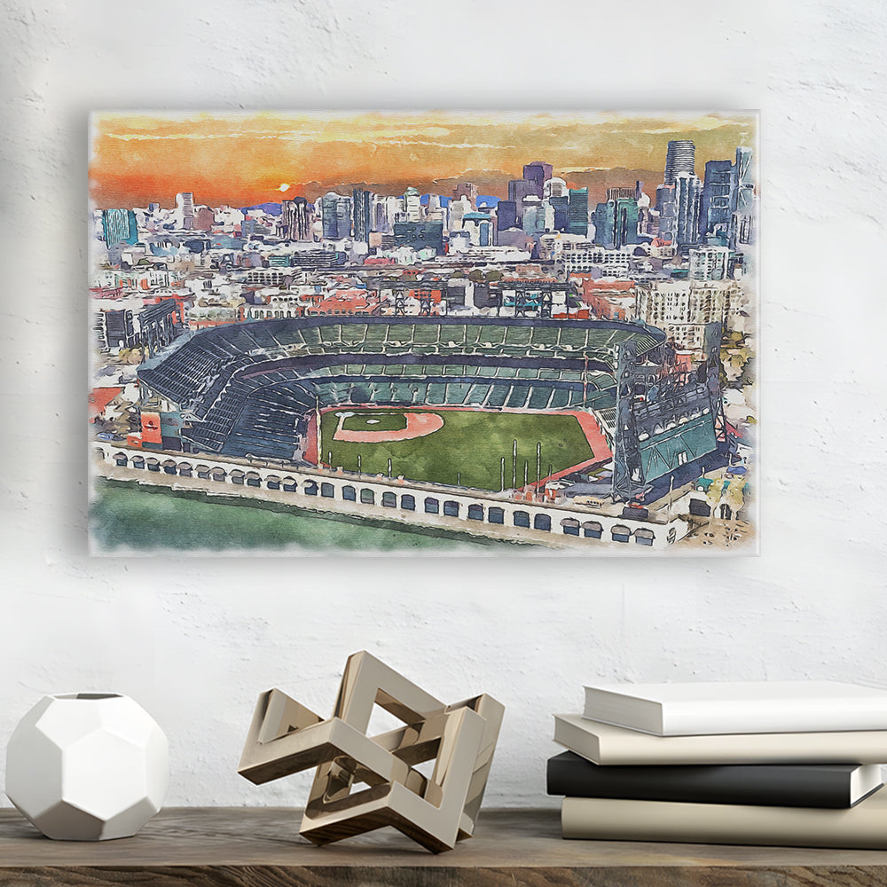 Oracle Park WaterColor, San Francisco California Baseball Watercolor, Sport Art, Gifts for him, Canvas Print Wall Art
