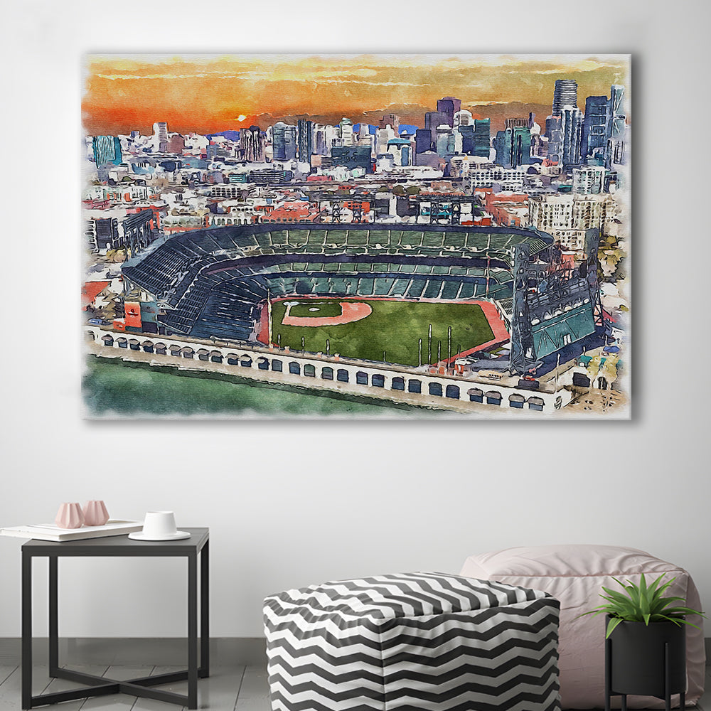 Oracle Park WaterColor, San Francisco California Baseball Watercolor, Sport Art, Gifts for him, Canvas Print Wall Art