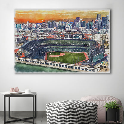 Oracle Park WaterColor, San Francisco California Baseball Watercolor, Sport Art, Gifts for him, Canvas Print Wall Art