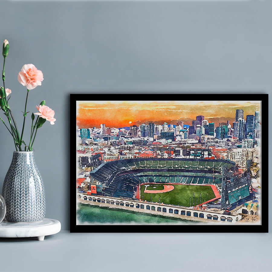 Oracle Park WaterColor, San Francisco California Baseball Watercolor, Sport Gift Art, Framed Art Print Wall Decor
