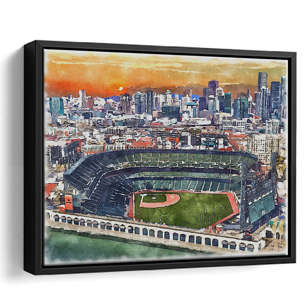 Oracle Park WaterColor, San Francisco California Baseball Watercolor, Sport Gift Art, Framed Canvas Print Wall Art