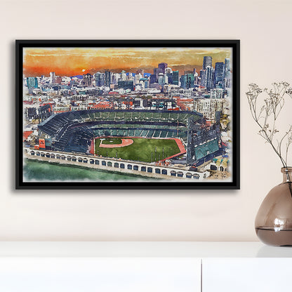 Oracle Park WaterColor, San Francisco California Baseball Watercolor, Sport Gift Art, Framed Canvas Print Wall Art