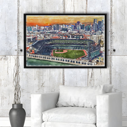 Oracle Park WaterColor, San Francisco California Baseball Watercolor, Sport Gift Art, Framed Canvas Print Wall Art