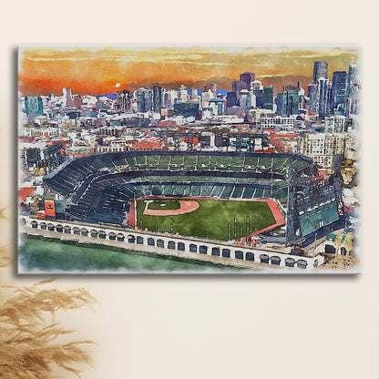 Oracle Park WaterColor, San Francisco California Baseball Watercolor, Sport Art, Gifts for him, Canvas Print Wall Art