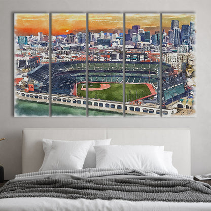 Oracle Park WaterColor, San Francisco California Baseball Watercolor, Sport Art, Extra Large Canvas Print Wall Art