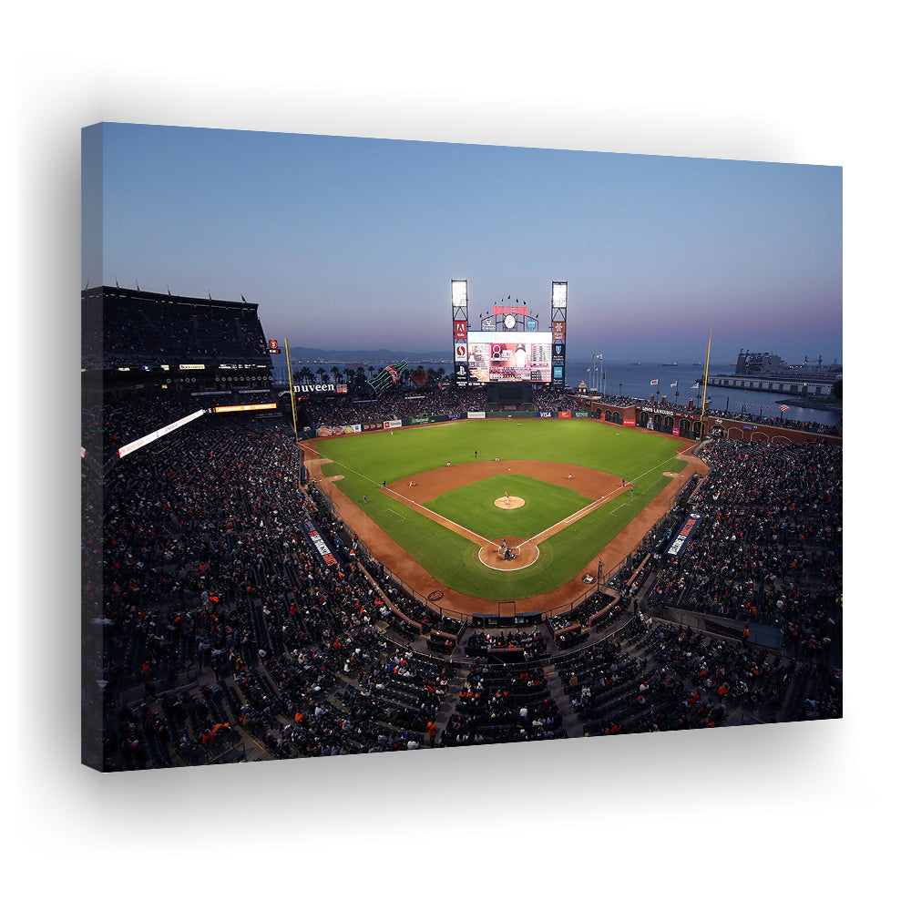 Oracle Park at Night, Stadium Canvas, Sport Art, Gift for him, Man Cave Decor, Art Print, Canvas Print Wall Art