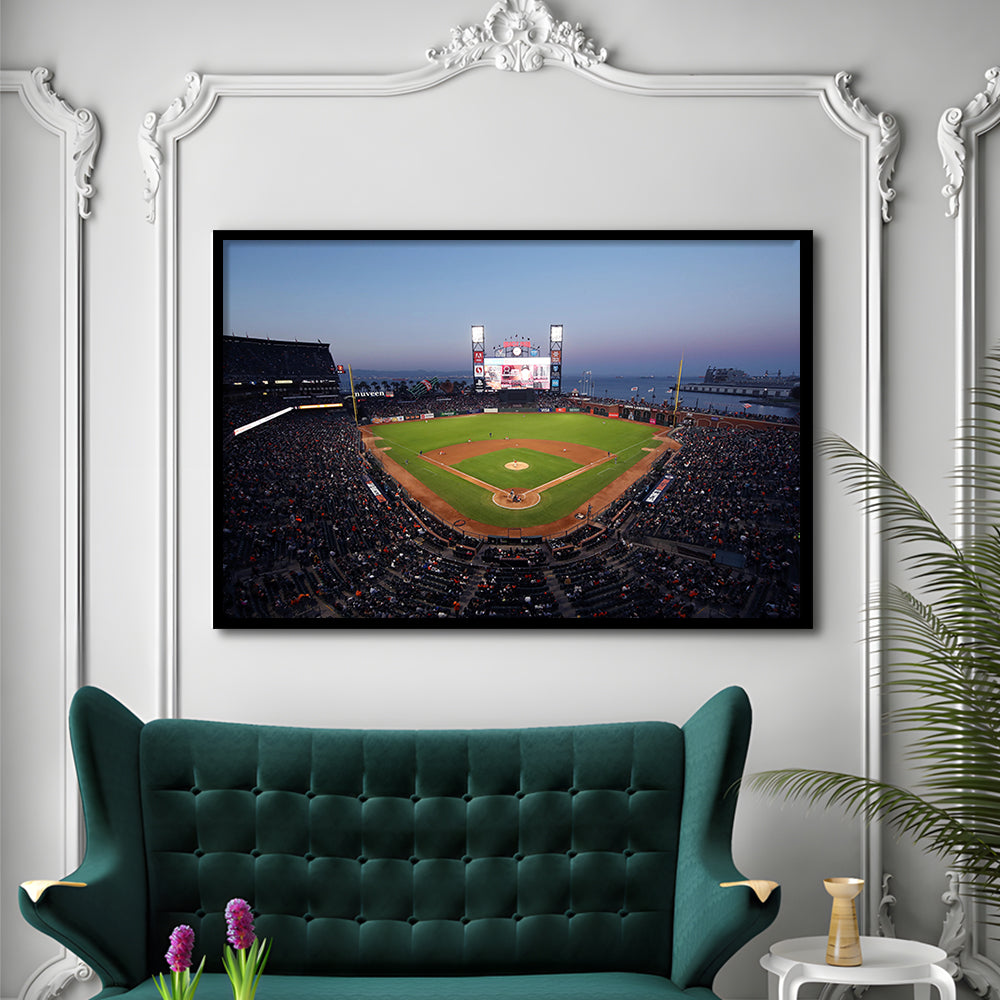 Oracle Park at Night, Stadium Canvas, Sport Art, Gift for him, Framed Art Print Wall Decor, Picture Framed