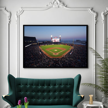 Oracle Park at Night, Stadium Canvas, Sport Art, Gift for him, Framed Art Print Wall Decor, Picture Framed