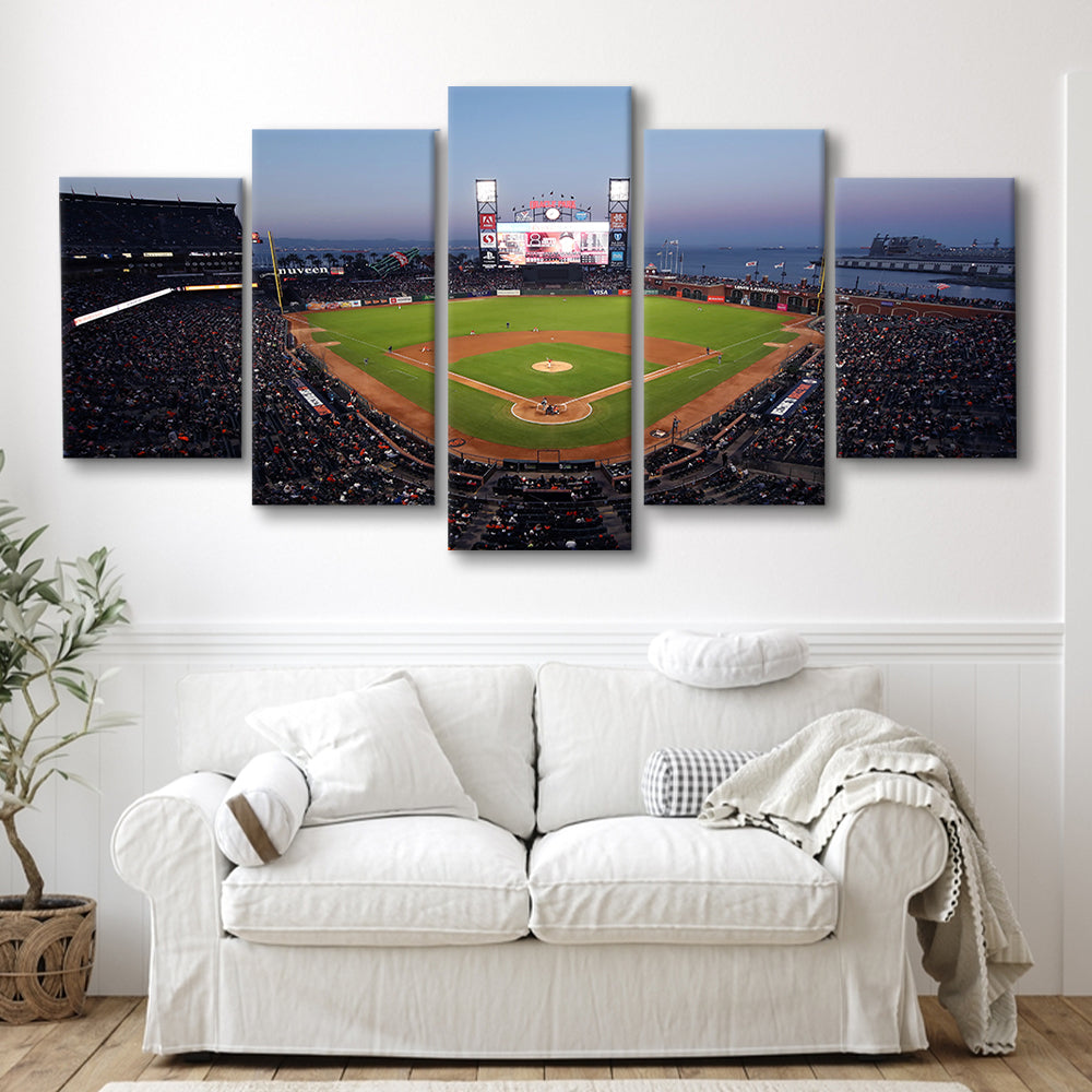 Oracle Park at Night, Stadium Canvas, Sport Art, Gift for him, 5 Panel, Large Canvas, Canvas Print Wall Art