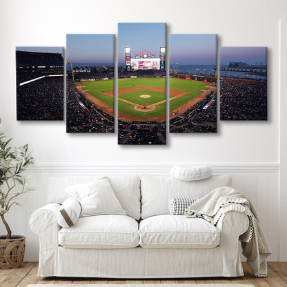 Oracle Park at Night, Stadium Canvas, Sport Art, Gift for him, 5 Panel, Large Canvas, Canvas Print Wall Art