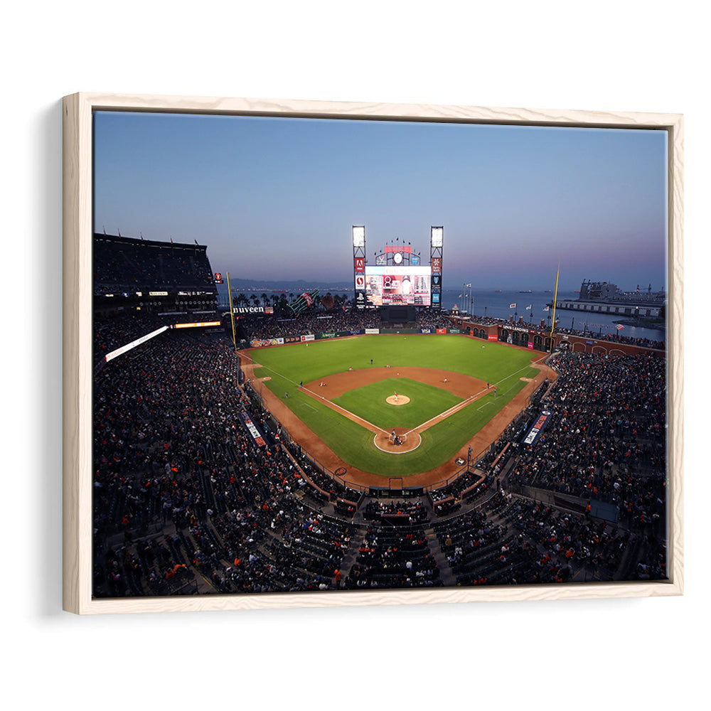 Oracle Park at Night, Stadium Canvas, Sport Art, Framed Canvas Print Wall Art, Floating Frame