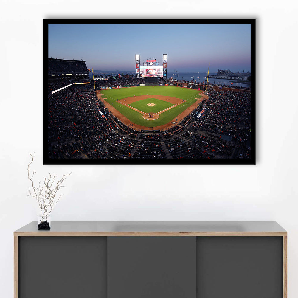 Oracle Park at Night, Stadium Canvas, Sport Art, Gift for him, Framed Art Print Wall Decor, Picture Framed
