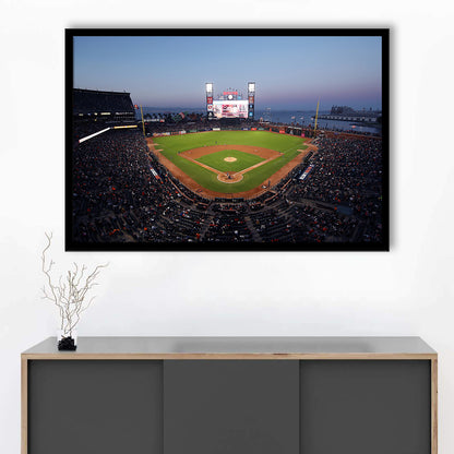 Oracle Park at Night, Stadium Canvas, Sport Art, Gift for him, Framed Art Print Wall Decor, Picture Framed